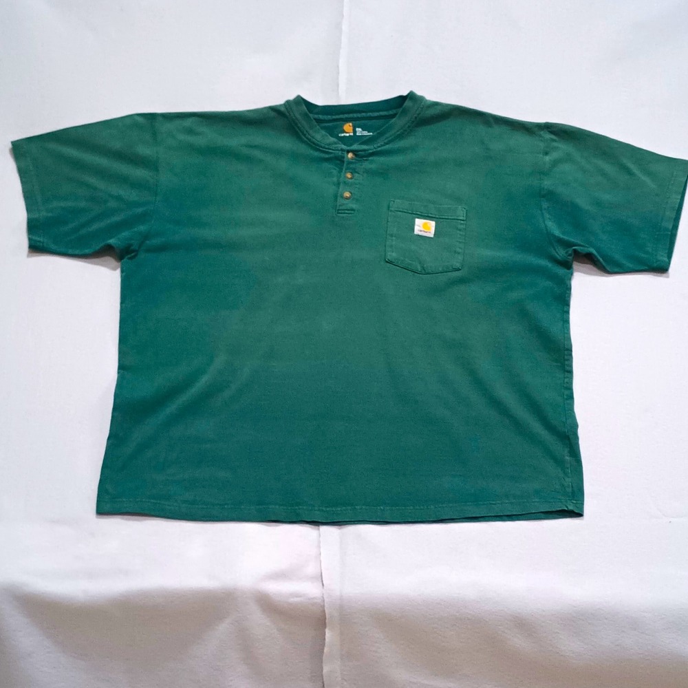 Carhartt Men's Green Relaxed Fit Cotton Knit Henley Pocket Tee 2XL